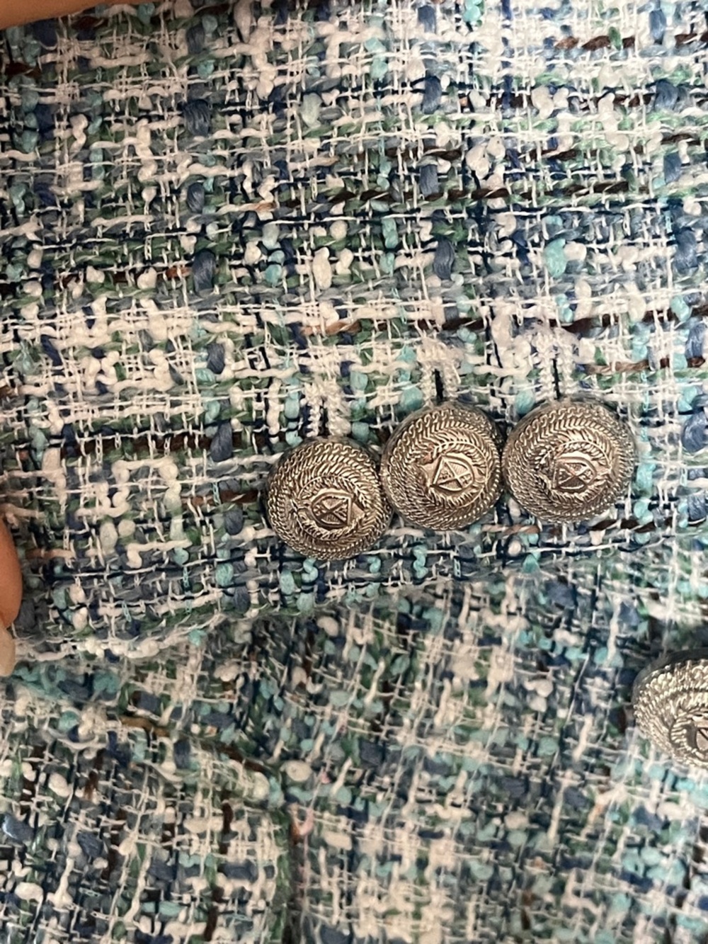 Zara Teal & White Tweed Double-Breasted Blazer - Picture 6 of 15